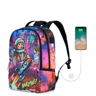Space Astronaut School Backpack for Teens, Laptop Backpack with USB Charging Port,Designer Computer Backpack for 15.6 Inch Laptop,High School Backpack,Graffiti Backpack for Work