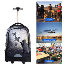 Rolling Laptop Bag for 14 Inch Laptop,19 Inch Roller Bookbag for Teens,Roller Travel Bag,Suitcase on Wheels,Wheeled Bookbag,Trolley School Bag,Schoolbag with Wheels Black Cat Butterfly