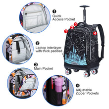 Rolling Backpack with Wheels for Travel, Roller Bookbag for Women Men, Wheeled Laptop Bag Fits 17 Inch Notebook
