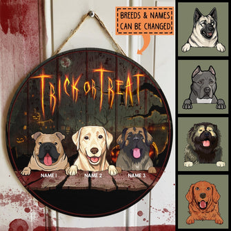 Halloween Welcome Trick Or Treat Signs, Gift For Dog Lovers, Custom Wooden Door Signs , Dog Mom Gifts