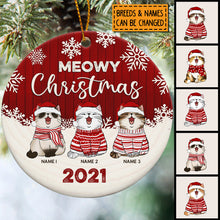 Personalised Meowy Christmas Red Wooden Circle Ceramic Ornament - Personalized Pet Lovers Decorative Christmas Ornament