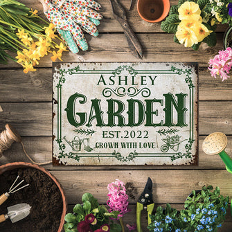 Personalized Gardening Grown With Love Customized Classic Metal Signs-CUSTOMOMO
