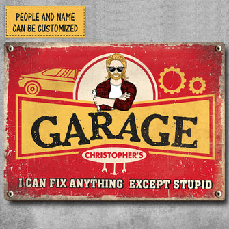 Personalized Auto Mechanic Garage Gift For Dad And Grandpa - I Can Fix Anything - Personalized Custom Classic Metal Signs