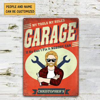 Garage Sign - My Tools My Rules - Auto Mechanic Garage Gift For Dad And Grandpa Personalized Custom Classic Metal Signs